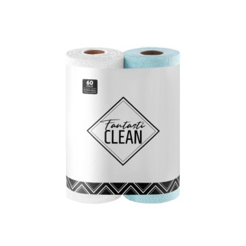 Çok Amaçlı Rulo Mikrofiber Temizlik Bezi 30x30 60 Yapraklı Beyaz - Mavi(2x30’lu Paket)