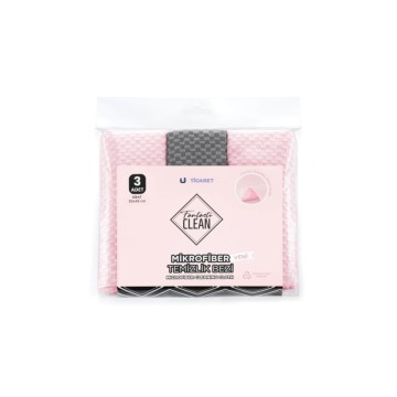 3’lü Çift Taraflı Mikrofiber Temizlik Bezi 30x45 (Pembe/Gri/Pembe)